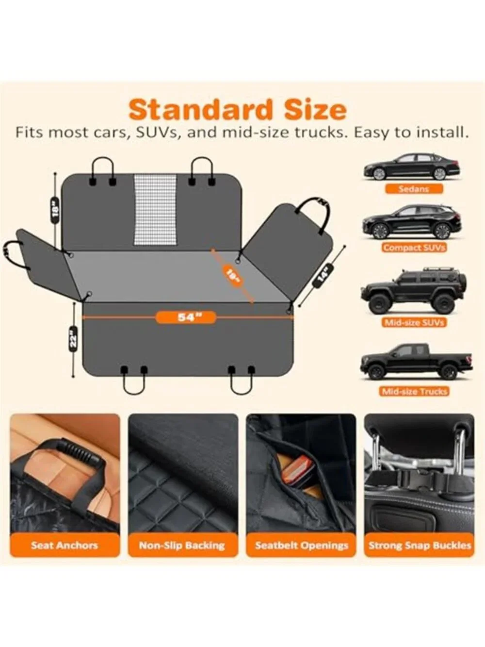 4 in 1 Dog Car Seat Cover for Back Seat, Waterproof Hammock